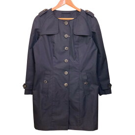 【中古】新品同様 HERNO ヘルノ 裏地総柄 ノーカラーシングルトレンチコート サイズ46 ネイビー レディース Luxs ブランド古着のリュクス