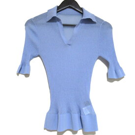 【中古】美品 23SS CABAM キャバン シアーリブニット 半袖 スキッパー ブラウス Fサイズ ブルー レディース Luxs ブランド古着のリュクス