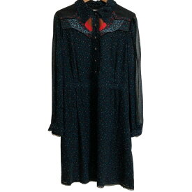 【中古】良品 COACH コーチ シルク100％ フラワープリント 長袖 ひざ丈 シアーワンピース サイズ0 ネイビー レディース Luxs ブランド古着のリュクス