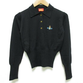 【中古】良品 Vivienne Westwood ヴィヴィアンウエストウッド オーブ刺繍 ニット ポロシャツ サイズM ブラック レディース Luxs ブランド古着のリュクス