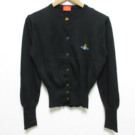 【中古】 Vivienne Westwood ヴィヴィアンウエストウッド ヴィンテージ オーブ刺繍 コットン ニット カーディガン サイズM ブラック レディース Luxs ブランド古着のリュクス