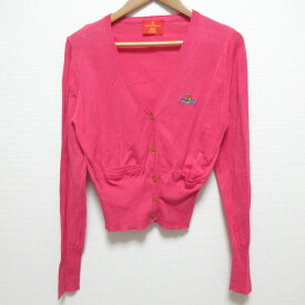 【中古】良品 Vivienne Westwood ヴィヴィアンウエストウッド レッドレーベル オーブ刺繍 コットン ニット カーディガン サイズM ピンク レディース Luxs ブランド古着のリュクス