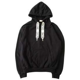 【中古】美品 CELINE セリーヌ ルーズ フーディ スウェット パーカー カットソー ロゴ プルオーバー 長袖 エディ期 2Y468670Q M 黒 ブラック メンズ Luxs ブランド古着のリュクス