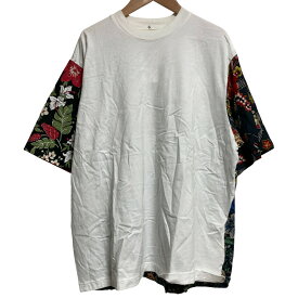 【中古】良品 White Mountaineering ホワイトマウンテニアリング フラワープリント パッチワーク Tシャツ サイズ1 ホワイト×ブラック メンズ Luxs ブランド古着のリュクス