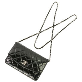 【中古】良品 CHANEL シャネル ブリリアント パテント マトラッセ チェーンウォレット バッグ A48692 ブラック レディース Luxs ブランド古着のリュクス