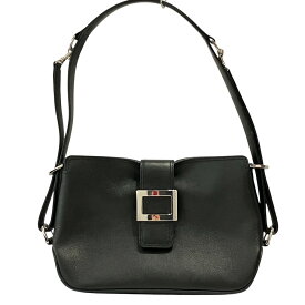 【7%OFFクーポン！2点以上で利用可】【中古】良品 Hamamo 濱野皮革工藝 ハマノ レザーショルダーバッグ ブラック レディース Luxs ブランド古着のリュクス
