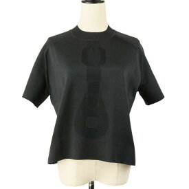 【中古】25SS HERMES エルメス コーチングレリーフ ショートスリーブ シルクニットセーター 36 ネイビー レディース 五分 七分袖ニット 美品