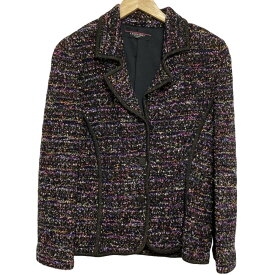 【中古】美品 LEONARD FASHION レオナールファッション ツイード テーラードジャケット Lサイズ マルチカラー レディース Luxs ブランド古着のリュクス