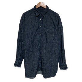 【中古】美品 nest Robe ネストローブ コットンリネン ダンガリー 袖フリル シャツ 01233-1428 サイズF インディゴ レディース Luxs ブランド古着のリュクス