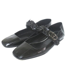 【中古】美品 VALENTINO GARAVANI ヴァレンティノガラヴァーニ Vロゴ ロッカー メリージェーン フラットシューズ パンプス 36.5 23.5cm 黒 レディース Luxs ブランド古着のリュクス