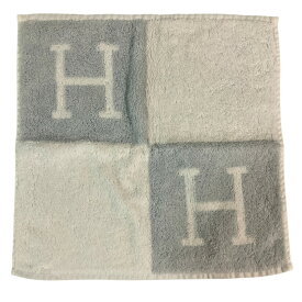 【中古】美品 HERMES エルメス カレタオル アヴァロン ハンカチ ハンドタオル ホワイト ライトブルー メンズ レディース Luxs ブランド古着のリュクス