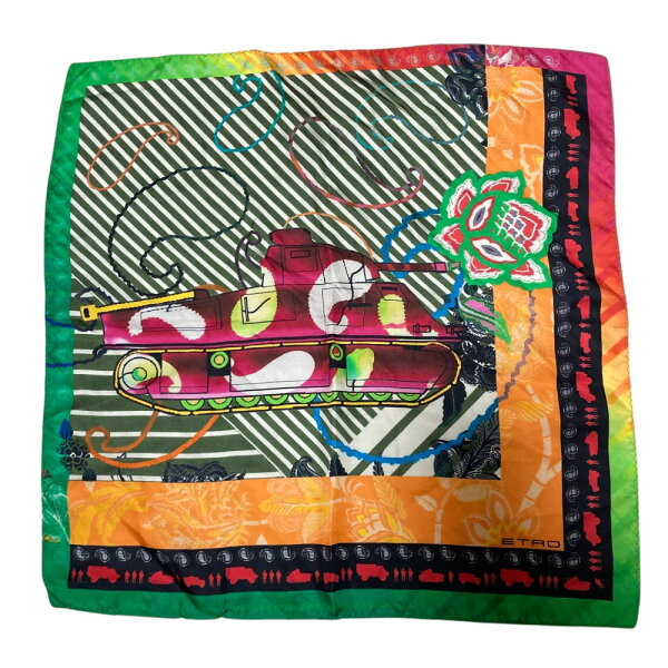【中古】ETRO エトロ スクエア シルクスカーフ マルチカラー レディース スカーフ 美品