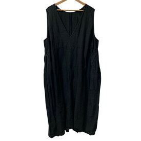 【中古】美品 nest robe ネストローブ ブラックリネンバックVネックノースリーブワンピース 01222-1194 サイズF ブラック レディース Luxs ブランド古着のリュクス