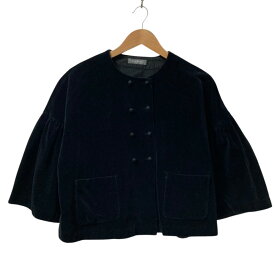 【中古】美品 nest robe ネストローブ コットンリネン ベルベット ギャザースリーブジャケット 01243-1103 サイズF ブラック レディース Luxs ブランド古着のリュクス
