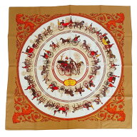 【中古】美品 HERMES エルメス カレ90 LA PROMENADE DE LONGCHAMPS ロンシャンへの散歩 スカーフ シルク …