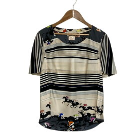 【中古】HERMES エルメス ジョッキー柄 シルクTシャツ カットソー サイズ40 ベージュ レディース 半袖Tシャツ 良品