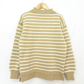 【7%OFFクーポン！2点以上で利用可】【中古】美品 GUERNSEY WOOLLENS ガンジーウーレンズ BEAMS F 別注 英国製 ボーダー モックネック ニット セーター サイズ38 ベージュ メンズ Luxs ブランド古着のリュクス