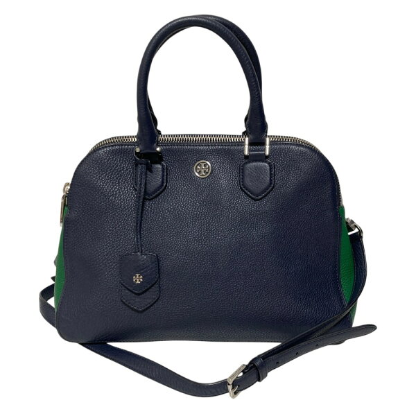 【中古】TORY BURCH トリーバーチ 2WAY バイカラー シボレザー ショルダーバッグ ネイビー グリーン レディース ショルダーバッグ 美品