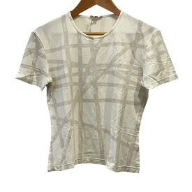 【中古】HERMES エルメス マルジェラ期 ボルデュック柄 Tシャツ SM ライトベージュ レディース 半袖Tシャツ 美品