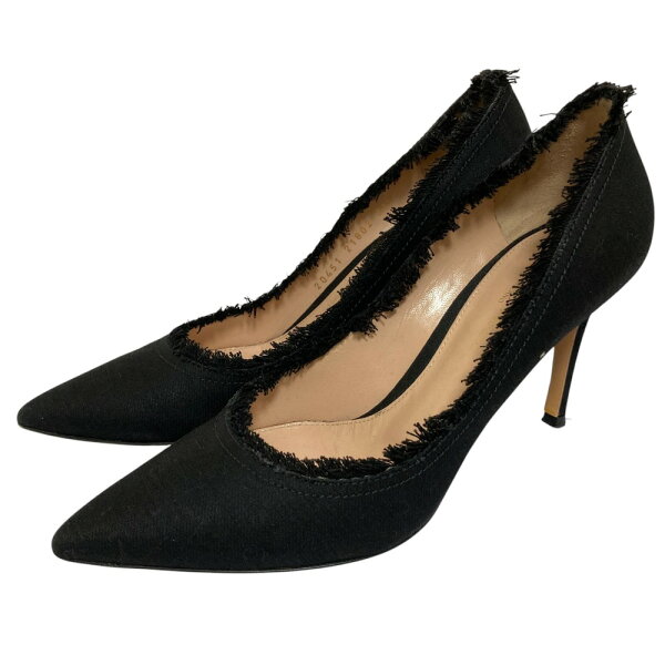 【中古】Gianvito Rossi ジャンヴィトロッシ フリンジ ポインテッドトゥパンプス サイズ37 1/2 24.5cm相当 ブラック レディース パンプス 良品