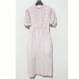 【中古】美品 OBLI オブリ フラワープリント シャーリングパフスリーブ ロング ワンピース サイズ0 ホワイト ピンク レディース Luxs ブランド古着のリュクス