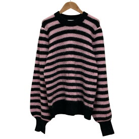 【中古】GANNI ガニー ボーダー アルパカ ウール ニット セーター L ピンク ブラック レディース 長袖セーター 美品