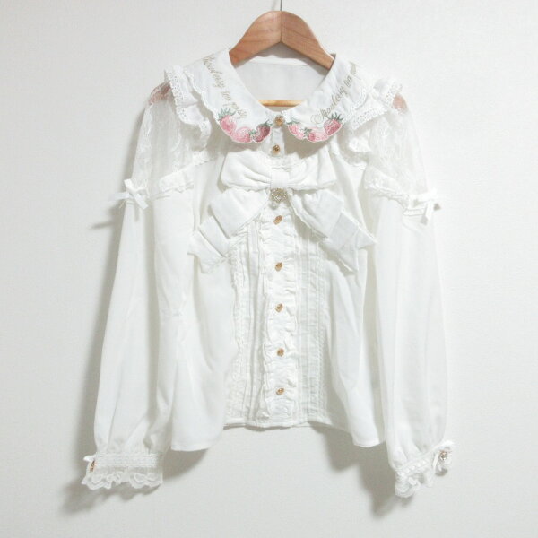 【中古】25AW LIZ LISA リズリサ ストロベリー刺繍 ブラウス 351-1019-0 0サイズ ホワイト レディース 長袖ブラウス 美品