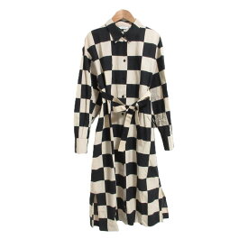【中古】marimekko マリメッコ KUKKO JA KANA コットンリネン ブロックチェック シャツドレス ワンピース 40サイズ ブラック ベージュ レディース 長袖ロング丈ワンピース 良品
