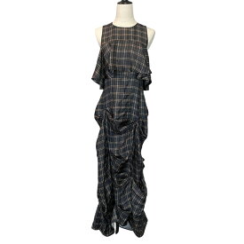 【中古】25AW GANNI ガニー チェック ロングスリーブ ラッフルドレス ワンピース W1014 サイズ36 グレー レディース ノースリーブ 袖なしロング丈ワンピース 未使用