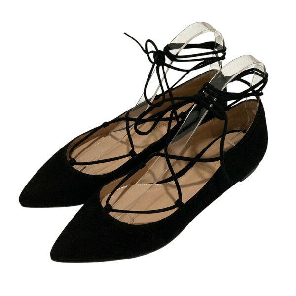 【中古】Gianvito Rossi ジャンヴィトロッシ スエードレザー レースアップ ポインテッドトゥ フラットパンプス 36 23cm程度 ブラック レディース パンプス 美品