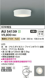【法人様向け】コイズミ照明 LED一体型 防雨防湿型シーリング 非調光 白熱球60W相当 電球色 シルバーメタリック塗装 AU54139