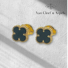 VanCleef ＆ Arpels ヴァンクリーフ＆アーペル ヴァンクリ スウィートアルハンブラ オニキス ピアス アクセサリー K18 750 イエローゴールド ★美品★★ギャラ付★