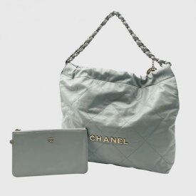 CHANEL シャネル22 シャイニーカーフスキン ゴールド金具 ショルダーバッグ ハンドバッグ スモール アイスグレー ★ポーチ付★