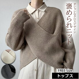 送料無料 レディース 秋服 秋冬 秋 冬 冬服 トップス 白 茶色 グレー フリーサイズ ニット セーター 変形トップス 変形ニット 変形 個性的 オシャレ ボリュームスリーブ 長袖 カジュアル 大人 体型カバー かわいい ママ 20代 30代 40代 Vネック ストレッチ素材 ゆったり