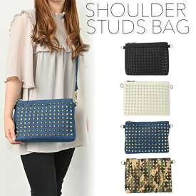 送料無料 鞄 ショルダーバッグ 斜め掛け ハンドバッグ メイクポーチ ポーチ ミニバッグ レディース メンズ 女性 男性 小物入れ 大人 スタッズ トゲトゲ かわいい 黒 ブラック 白 ホワイト デニム 青 迷彩 アーミー 金 ゴールド クリスマス プレゼント Mサイズ 旅行バッグ