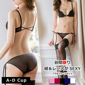 【送料無料】 フロントホック ブラジャー ショーツ 上下セット ストラップレス ドレス用 谷間 背中見せ 下着 セクシー 大きいサイズ 小胸 貧乳 露出 Vネック バストアップ 寄せ上げ 激安価格 レース 紐パン バックシャン サテン 光沢 レモン型パッド キラキラ ビジュー