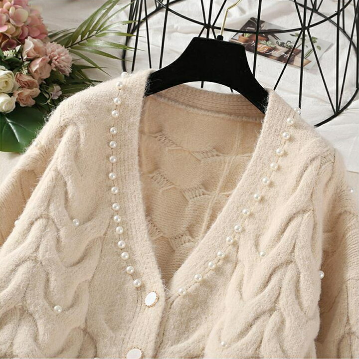 楽天市場】送料無料 レディース パール ニット カーディガン セーター  