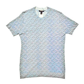 【中古】 LOUIS VUITTON ルイヴィトン 22AW 3D グロー モノグラム ニットトップ 総柄 クルーネック ショートスリーブ Tシャツ size=XXL FNKS10N88 半袖 S/S TEE 2022年秋冬 ブルー カシミヤ シルク レディース ウィメンズ 本物 送料込み!!