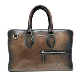【中古】BERLUTI ベルルッティ アンジュール カリグラフィ ブリーフケース ビジネスバッグ スクリットレザー ヴェネチアレザー ブラウン 本物 送料込み!!