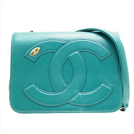 【中古】CHANEL シャネル ビックココマーク フラップ チェーン ショルダーバッグ ハンドバッグ ゴールド金具 グリーン AS0321 本物 送料込み!!
