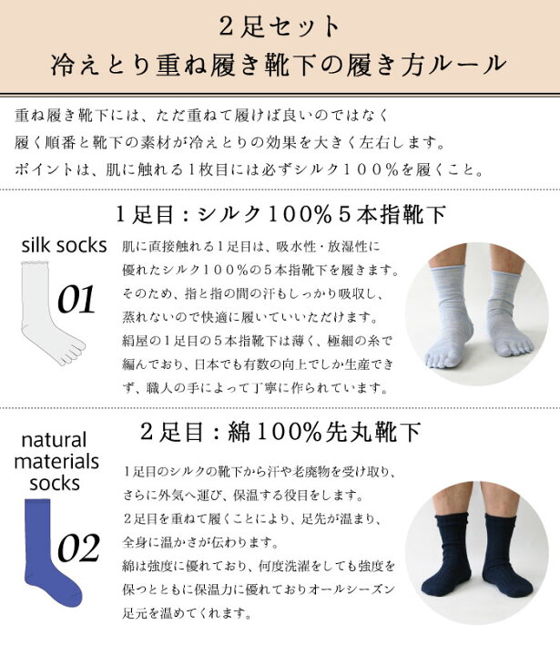 楽天市場 冷え取り 靴下 2足セット シルク 綿 メンズ 男性用 くつした ソックス 温活 冷え取り 絹屋 日本製 ギフト プレゼント 父の日 絹屋 きぬや