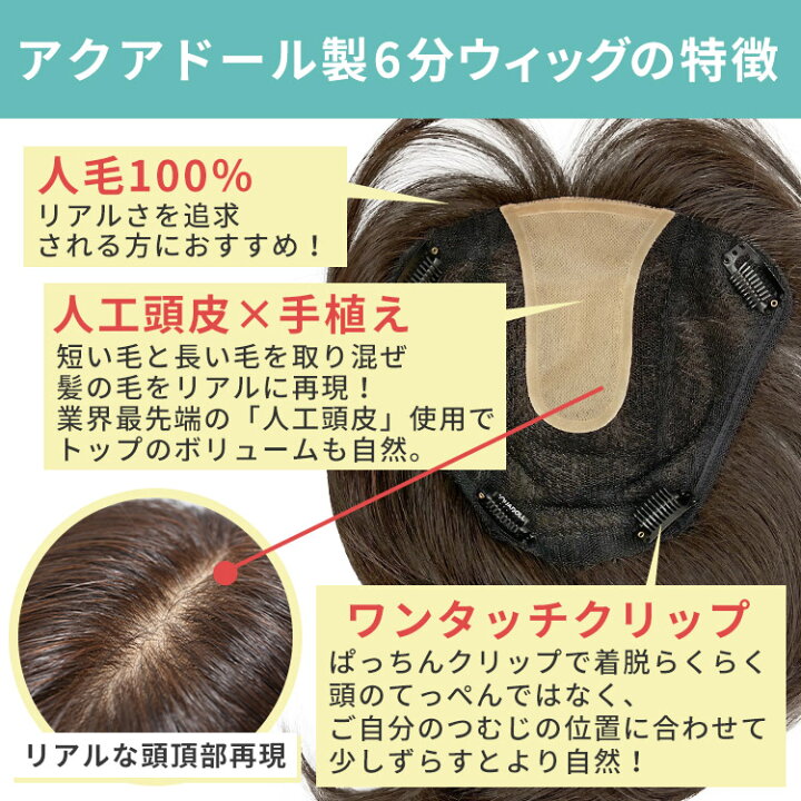 楽天市場】【人工頭皮付き】ウィッグ 部分ウィッグ 6分 人毛 100 