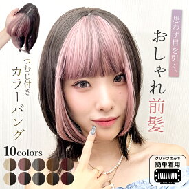 部分ウィッグ 前髪 ウィッグ バングカラー 簡単 白髪隠し 頭頂部 ウイッグ ヘアピース ハイライト ハイトーン 可愛い 薄毛隠し トップピース ポイントウィッグ トップカバー つむじ 自然 かつら つけ毛 ミストバング ショート 「つむじ付きマジカルバングカラー [wgt828]」