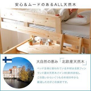 ロフトベッド机付きラック付き勉強机木製一人暮らしワンルームシンプル収納頑丈!カラーベッドすのこ木製ベッドベット★北欧産パイン材★木製天然木ロフトベットハイタイプベッドシンプル
