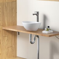 【混合水栓付き】手洗い器 楕円形 洗面ボウル 置き型 340x270x130mm 洗面台セット 陶器 白 ホワイト 小型…