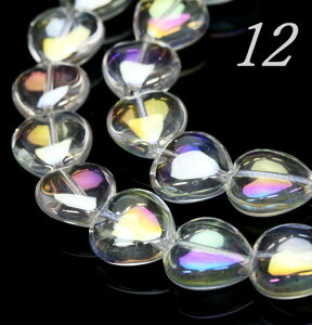 アクアクリスタル オーロラクリスタル ハート型 12x12x6mm玉 1粒売り レインボーオーラ アクアオーラ ホワイト 天然石 ビーズ 丸玉 バラ売り 穴空 ハンドメイド アクセサリーパーツ 材料 パワ