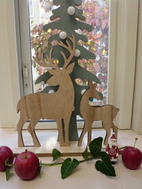【クリスマス】ギフト　クリスマス雑貨　木製　置物　トナカイ　ライト付き　北欧