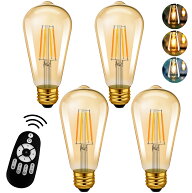 フィラメント電球 60W形相当 E26口金 4個入 LED電球 600LM 調光 調色 リモコン付き LEDランプ 茶色 消費…