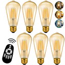10日20時～24時全品P5倍★フィラメント電球 6個セット 60W形相当 E26口金 LED電球 600LM 調光 調色 リモコン付き LEDランプ 茶色 消費電力6W 遠隔操作 昼光色 昼白色 電球色 常夜灯 広配光タイプ 省エネ 雰囲気 電池別売 3年保証 送料無料 LVWIT