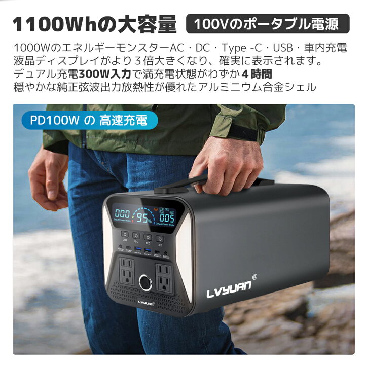 楽天市場】ポータブル電源 1000W ポータブルバッテリー 大容量 